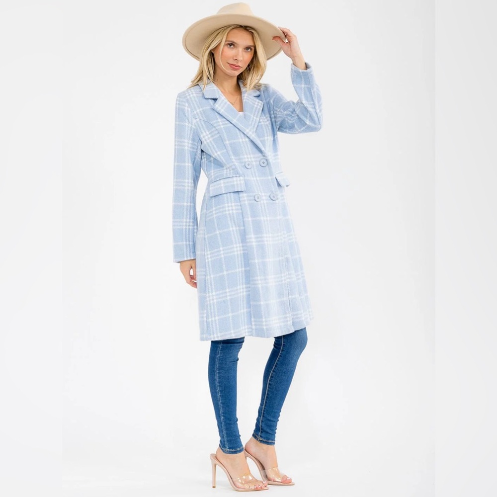 Women's Blue Plaid Coat - Picture 2 of 4